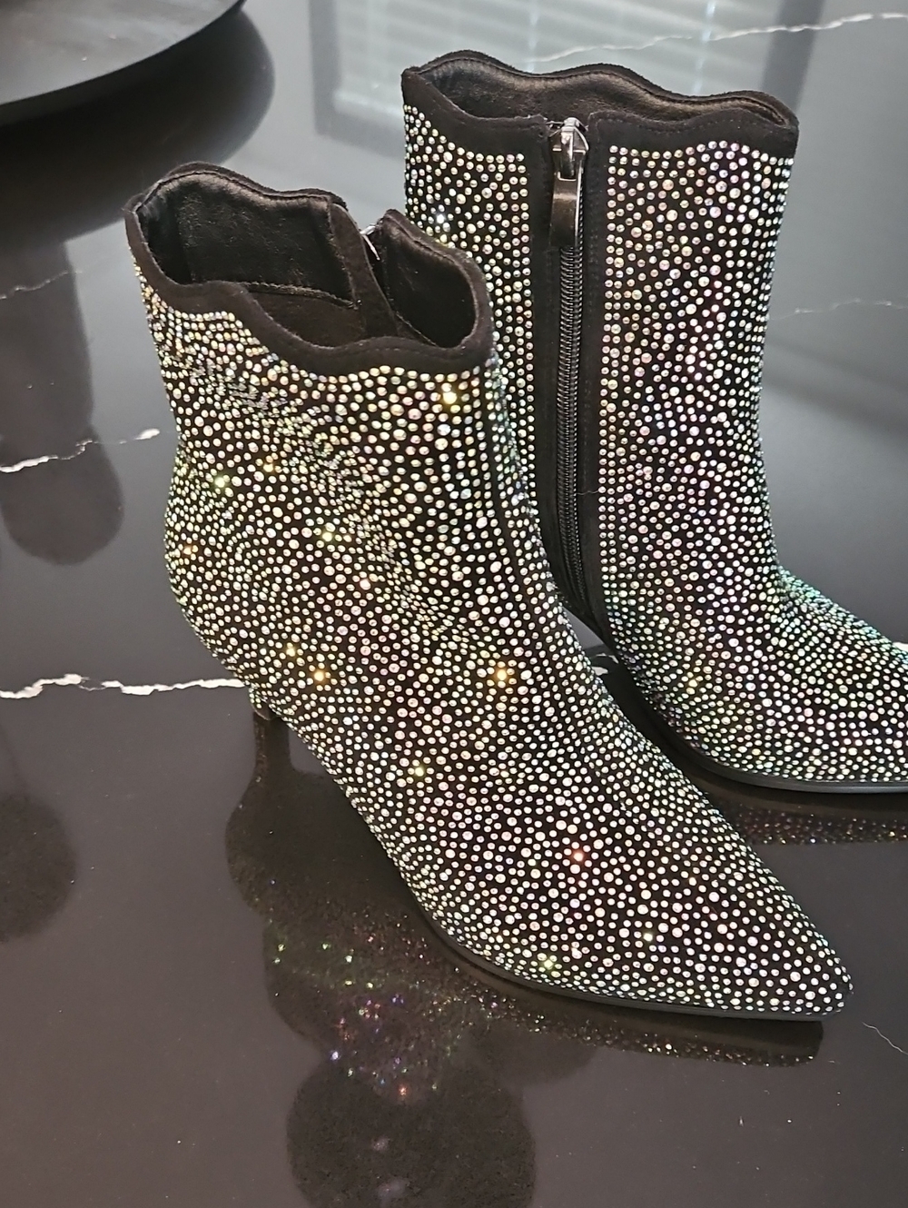 Patrizia Spring Step Rhinestone Ankle Boots Size 7 Black Sparkly Bootie - Picture 4 of 11